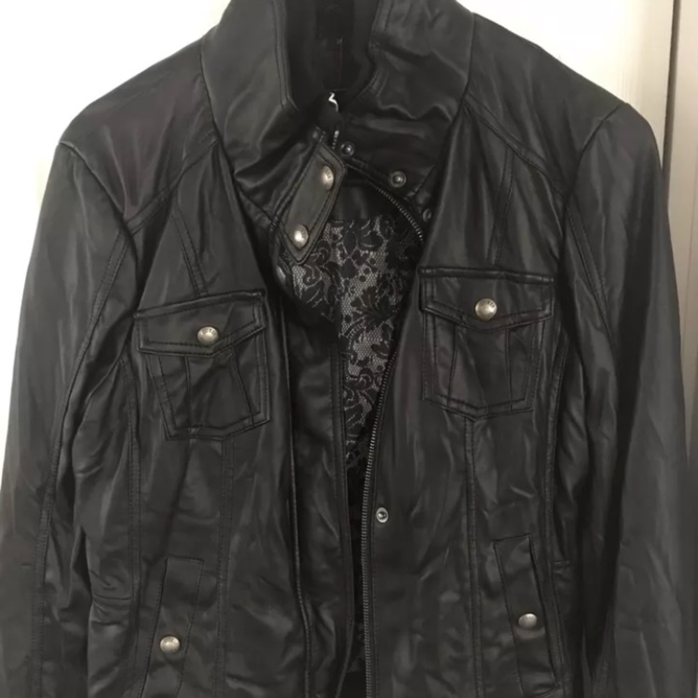 Guess Faux Leather Jacket- Black- Womens Size M